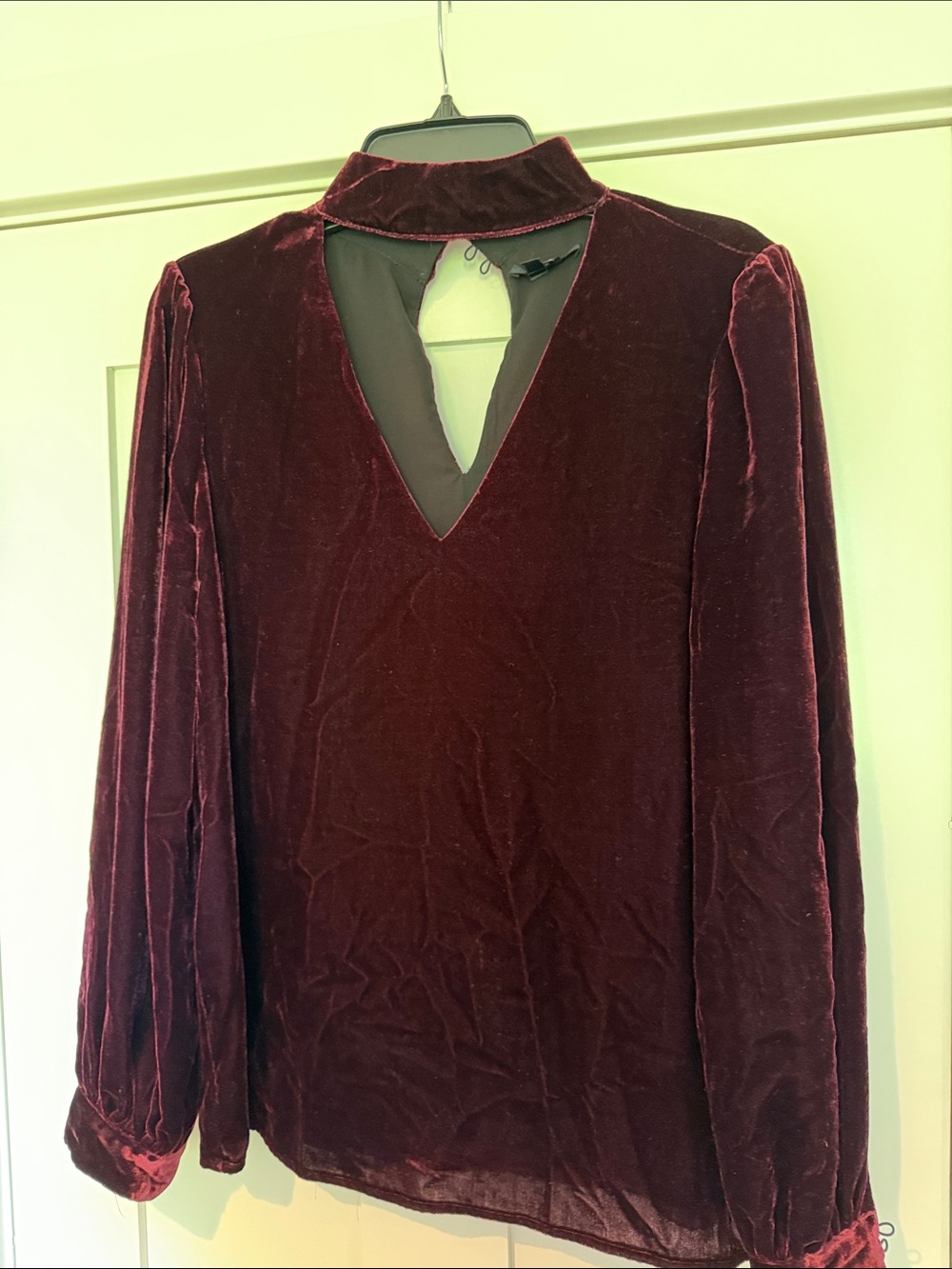 PAIGE Burgundy Velvet Long-Sleeve Top with Keyhole
